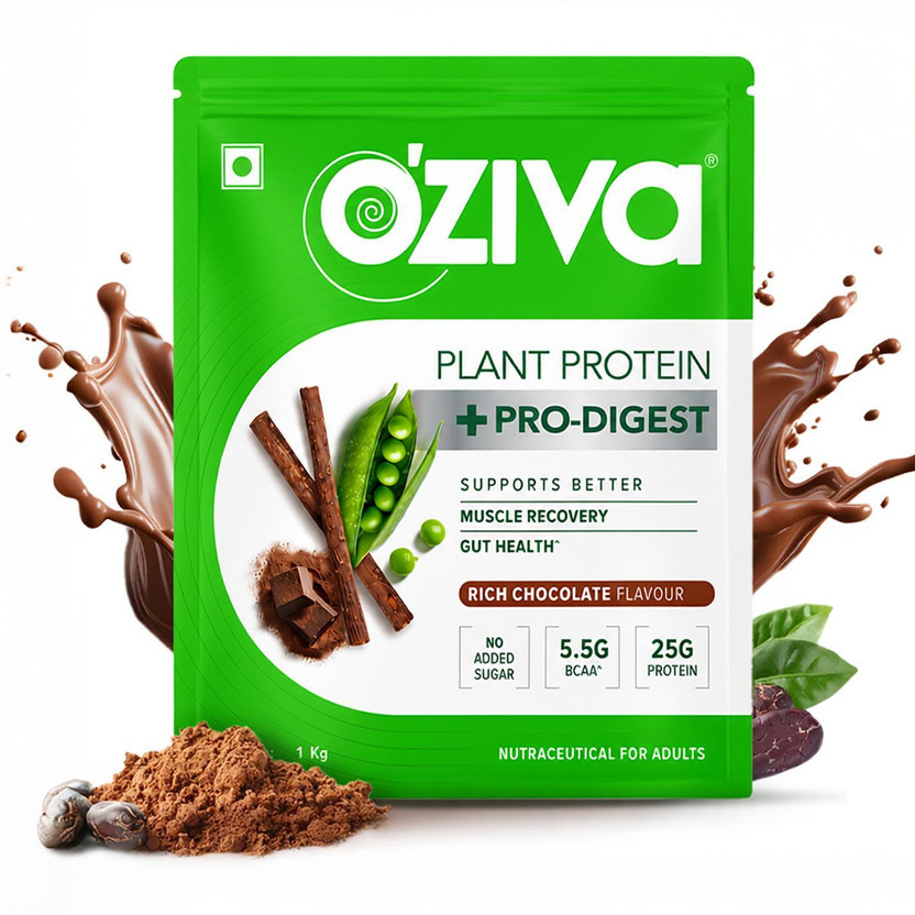 OZiva Bioactive Plant Protein (25g Vegan Protein) for Endurance & Muscle Recovery Plant-Based Protein(1 kg, Rich Chocolate)