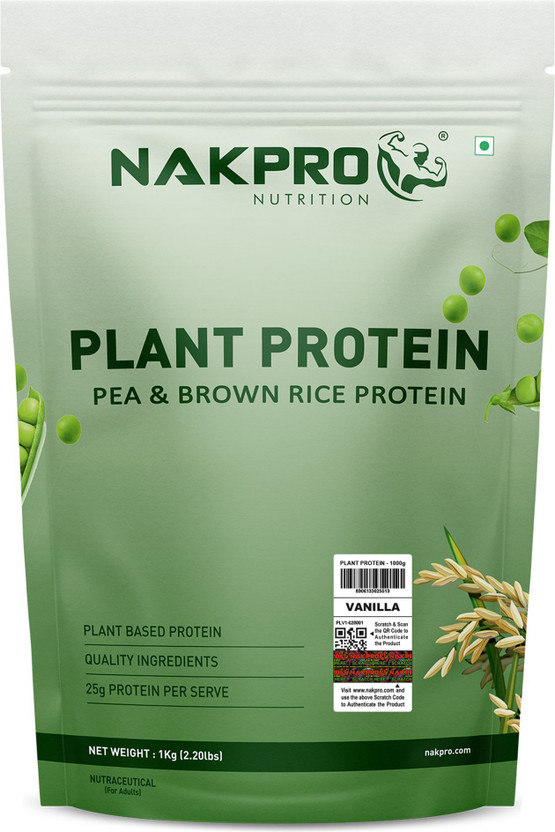 Nakpro Plant protein powder | Pea & Brown rice Blend | 25g Pro | Plant-Based Protein(1 kg, Vanilla)