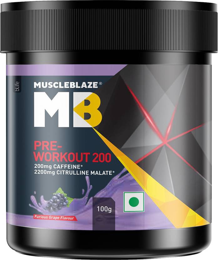 MUSCLEBLAZE Pre Workout 200, 2200mg Citrulline, Furious Grape, 100g