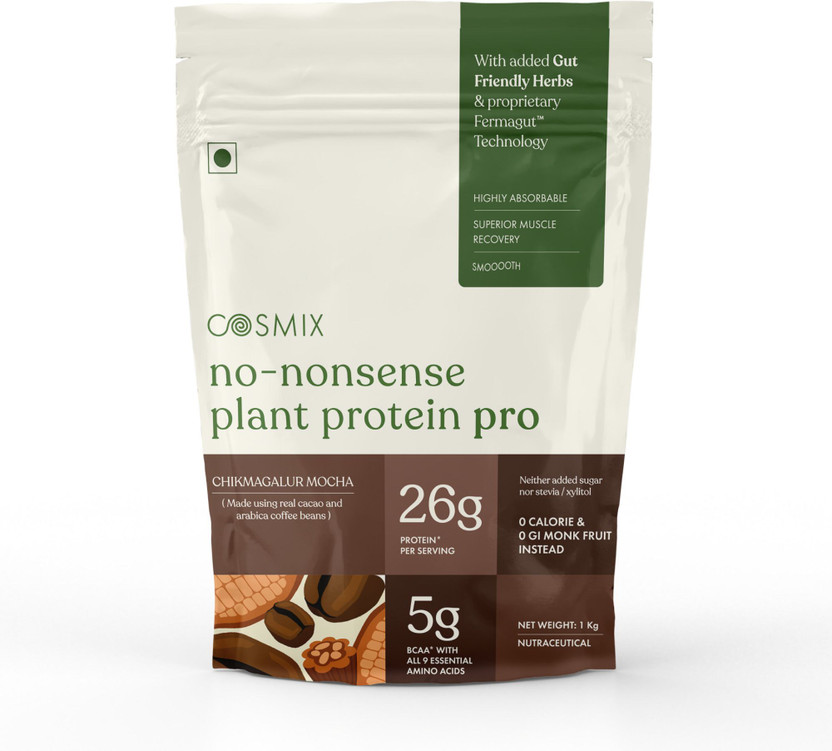 COSMIX No-Nonsense Plant Protein Pro,26g Protein,Light On Gut, Superior Muscle Recovery Plant-Based Protein(1000 g, Chikmagalur Mocha)
