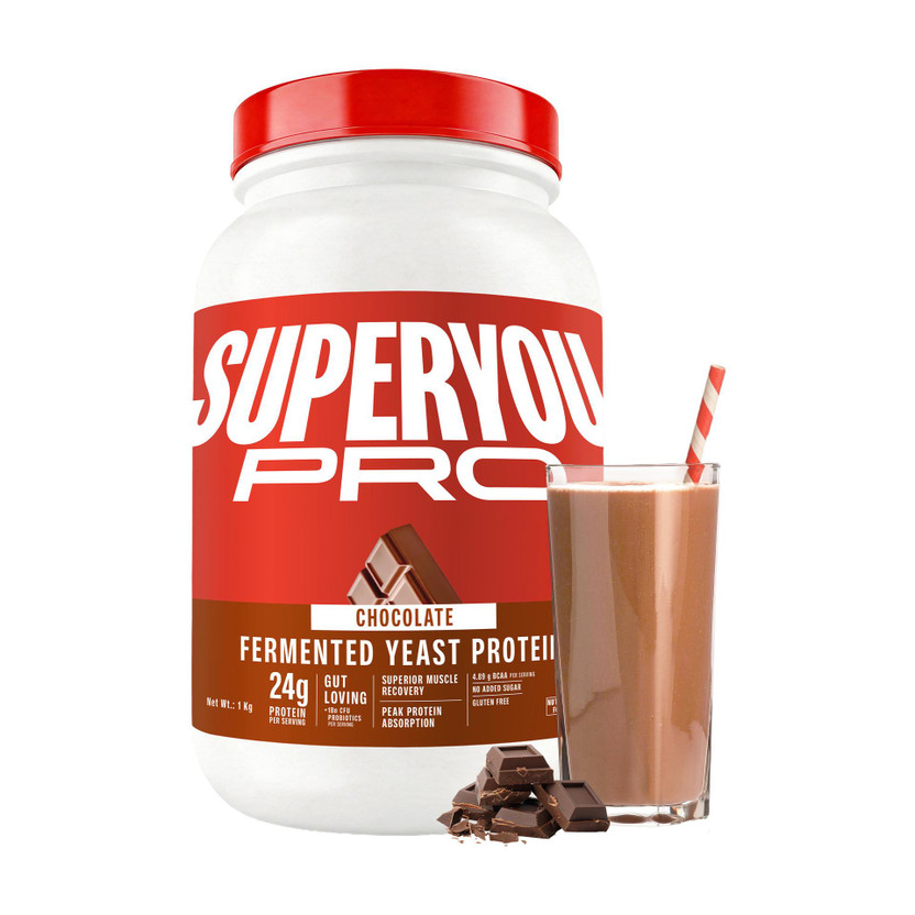 SUPERYOU Pro Fermented Yeast Protein, 24g Protein, Gut Friendly, Superior Muscle Recovery Plant-Based Protein(1 kg, Chocolate)