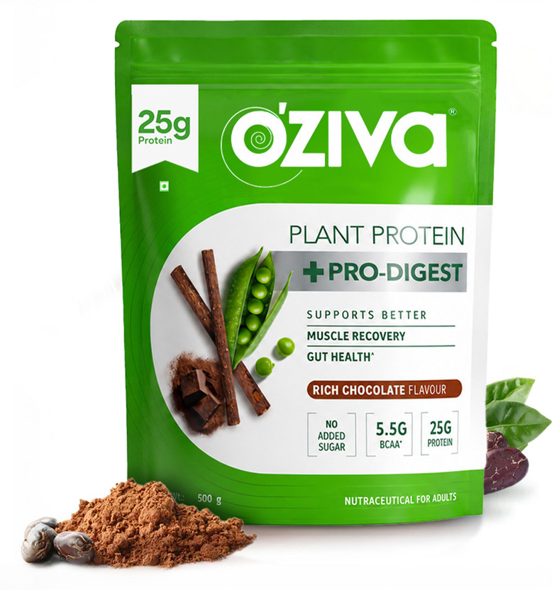 OZiva Bioactive Plant Protein (25g Vegan Protein) for Endurance & Muscle Recovery Plant-Based Protein(500 g, Chocolate)