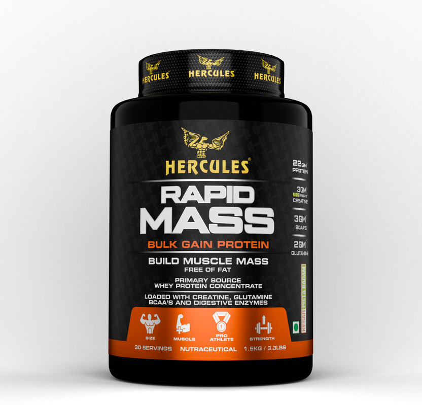HERCULES Rapid mass bulk gain protein Weight Gainers/Mass Gainers(1500 g, Kesar pista badam)