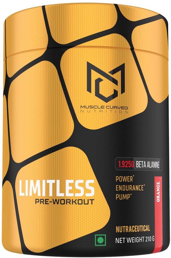 muscle curved Limitless PreWorkout 210gm Orange Flavor Provide Power Endurance Pump EAA