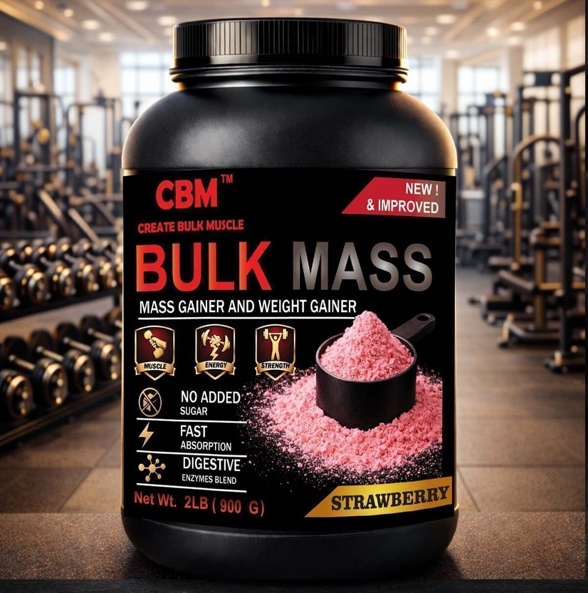 CBM Bulk Mass Strawberry 900GM Protein Supplement Weight Gainers/Mass Gainers(900 g, Strawberry)