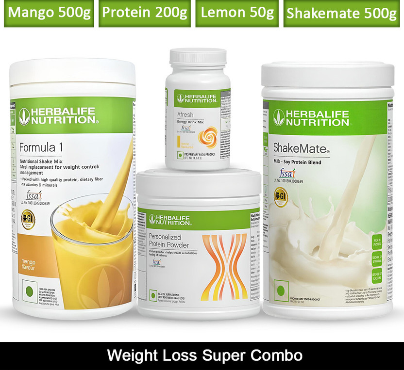 Herbalife Nutrition Super Combo | F1 Mango 500g, Protein 200g, Afresh Lemon 50g, Shakemate 500g Combo(1250g)
