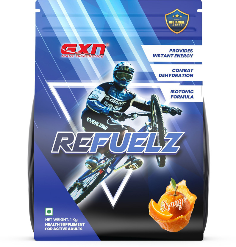 GREENEX NUTRITION Refuelz Instant Energy Drink | Fights Dehydration | Improves Performance Carb Blend(1 kg, Orange)