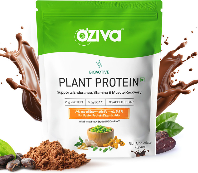 OZiva Bioactive Plant Protein (25g Vegan Protein) for Endurance & Muscle Recovery Plant-Based Protein(1 kg, Rich Chocolate)