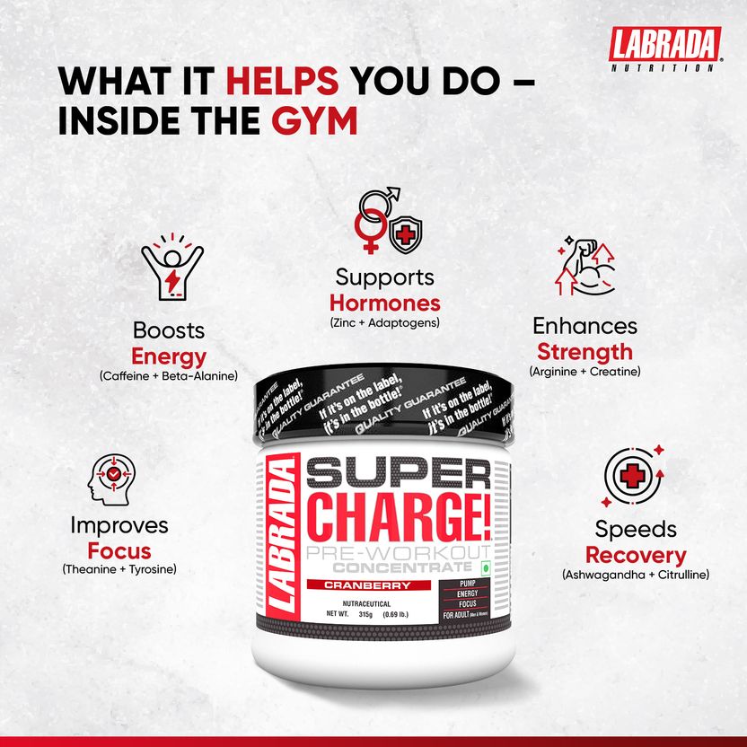 SuperCharge Pre Workout Cranberry | 0 added Sugar | 63 Servings Pre Workout 4