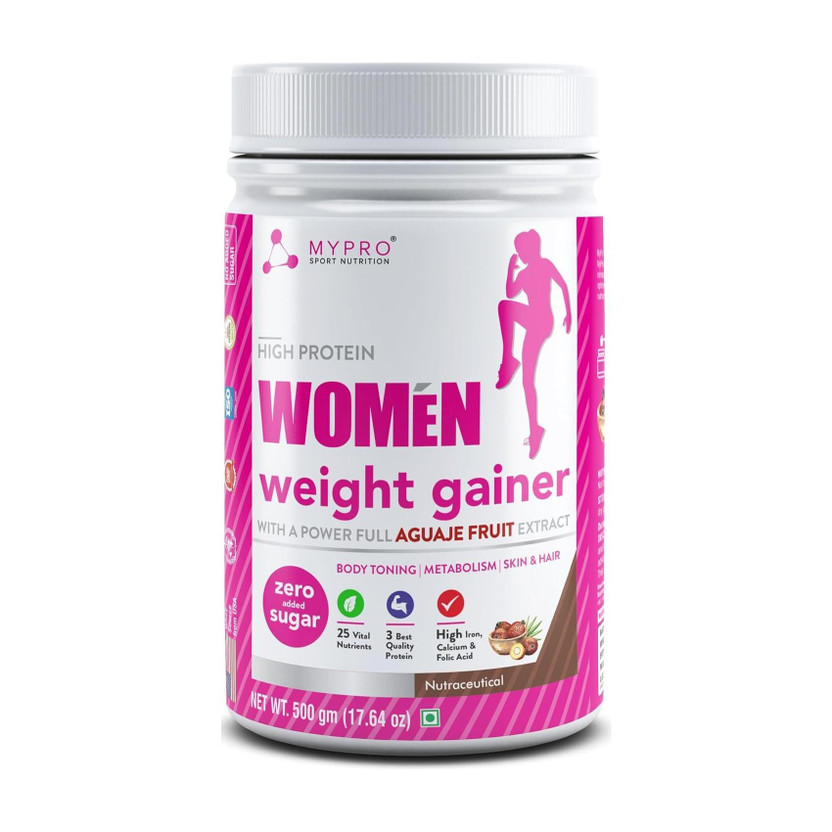 Mypro Sport Nutrition High Protein Women Weight Gainer Full AGUAJE FRUIT 24 Vital Nutrients,3 Protien Weight Gainers/Mass Gainers(500 g, Chocolate)