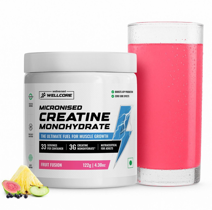 Wellcore Micronised Creatine Monohydrate | Lab Tested | Enhanced Absorption | 100% Pure Creatine(122 g, Fruit Fusion)