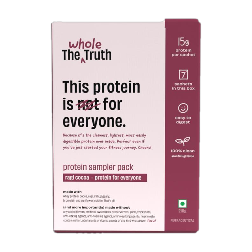 The Whole Truth 15g Protein/Sachet|Sampler Pack of 7 Whey Protein(210 g, Ragi Cocoa 15g)
