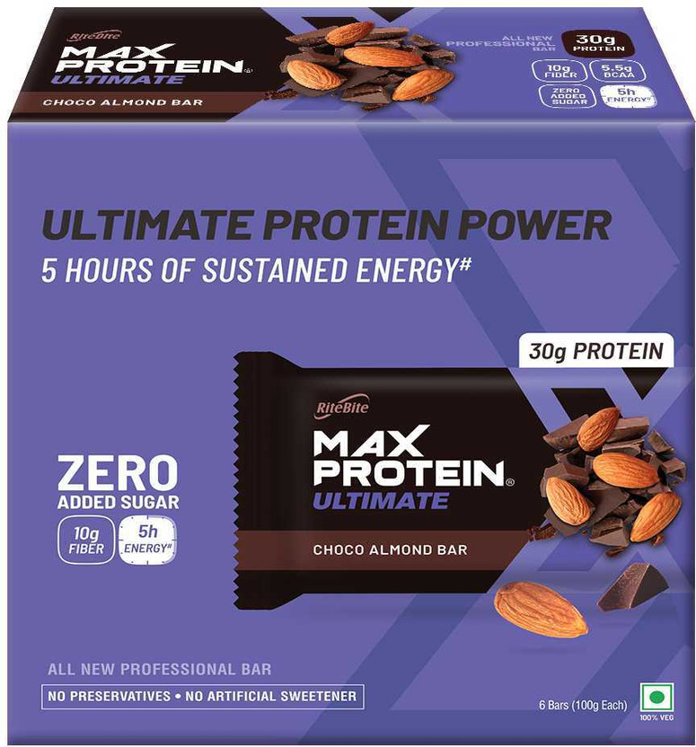 RiteBite Max Protein Ultimate Choco Almond 30g Protein Bars with 10g Fiber & 21 Vit. & Minerals Protein Bars(600 g, Choco Almond)