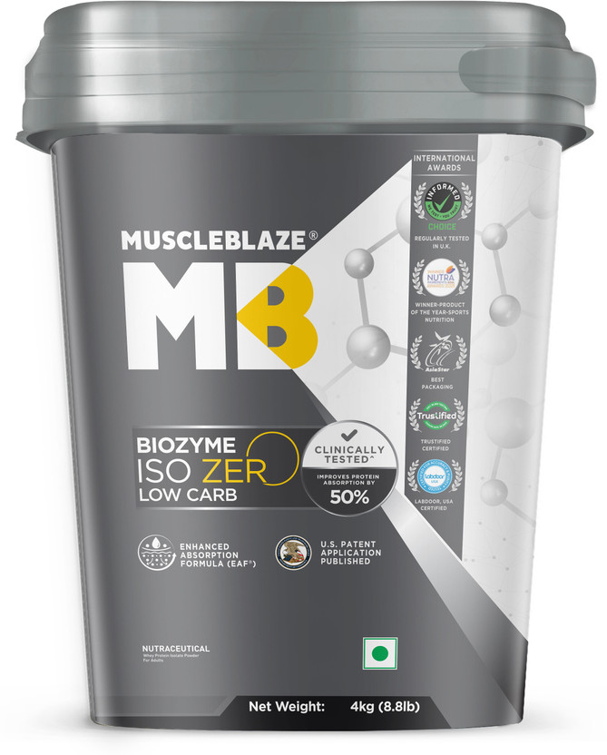 MUSCLEBLAZE Biozyme Iso-Zero, Low Carb Isolate, 27 g Per Scoop Whey Protein(4 kg, Ice Cream Chocolate)