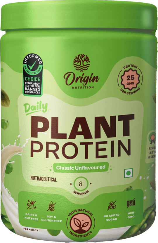 Origin Nutrition NaturalProtein with 25g/Serving, Muscle Gain and Recovery ,Third-Party Certified Plant-Based Protein(250 g, Classic Unflavoured)