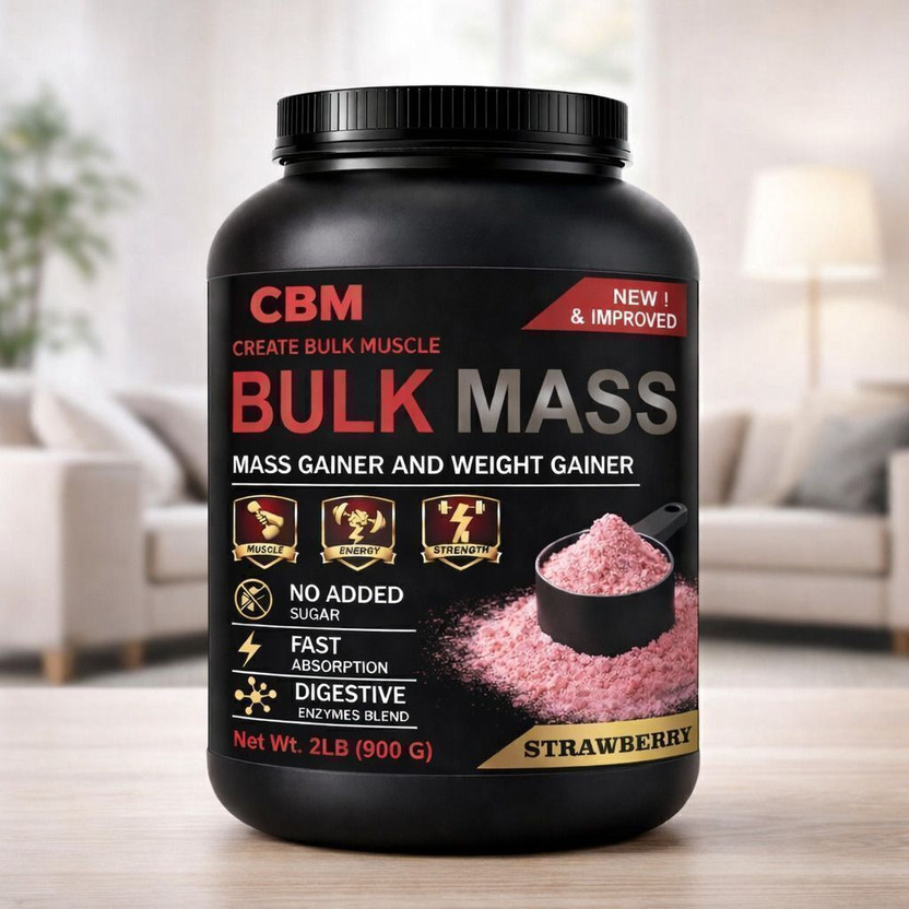 CBM Bulk Mass 2lb strawberry Weight Gainers/Mass Gainers(2 pounds, Strawberry)