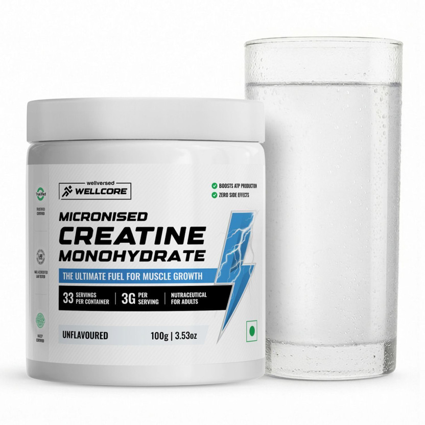 Wellcore Micronised Creatine Monohydrate | Lab Tested | Enhanced Absorption | 100% Pure Creatine(100 g, Unflavored)