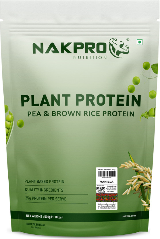 Nakpro Vegan Plant Protein Powder for Muscle Gain and Recovery | Nutrition Supplement | Plant-Based Protein(500 g, Vanilla)