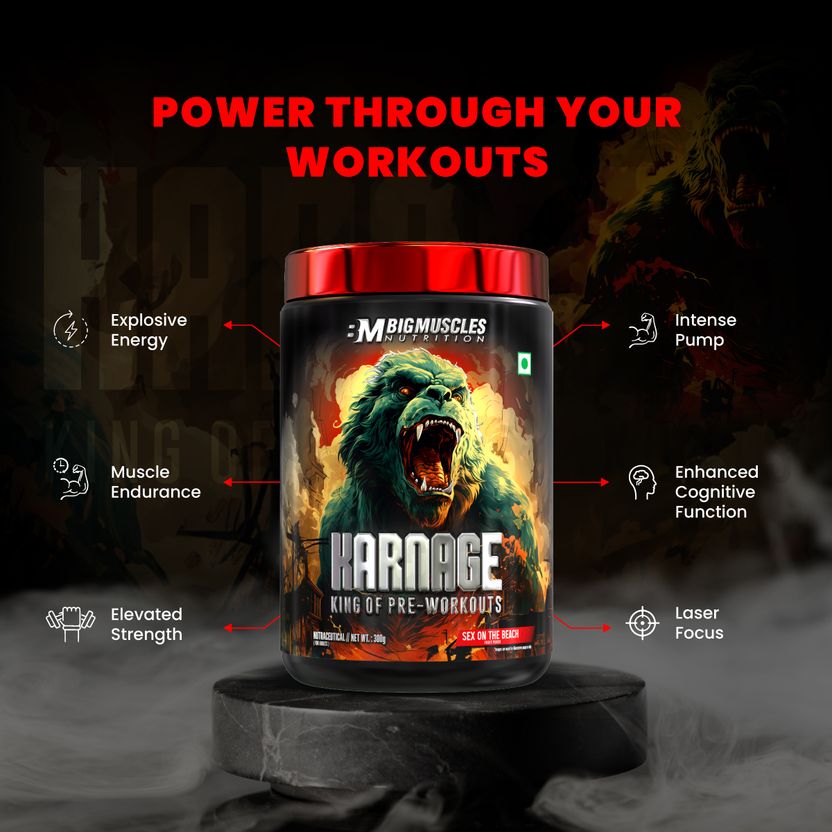 Karnage Preworkout | For Pump, Focus, Energy, Strength & Endurance | 60 Servings Pre Workout 3