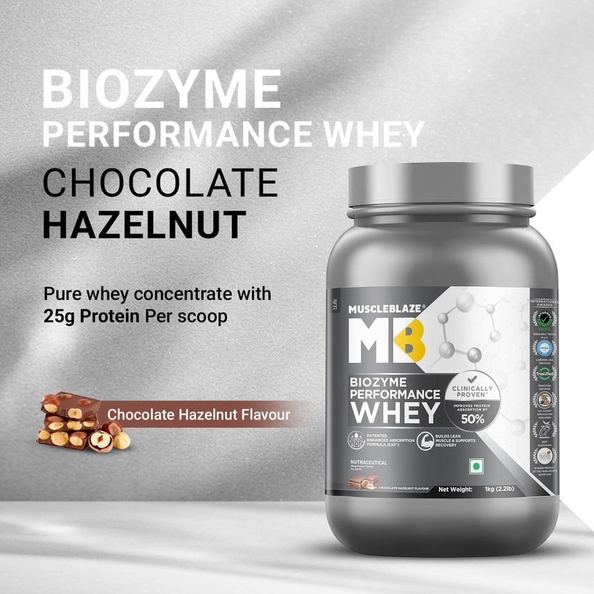 Biozyme Performance Whey Protein Powder, 25g Protein & Gym Steel Shaker Whey Protein 2