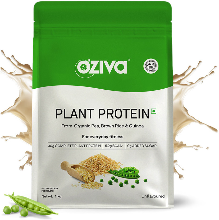 OZiva Organic Plant Protein,(Pea protein & Brown Rice) for Everyday Fitness,Unflavored Plant-Based Protein(1 kg, Unflavoured)