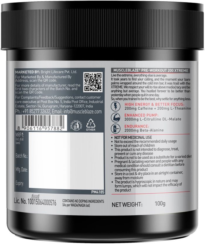 200 Xtreme, 200mg Caffeine, 2000mg Beta Alanine, 3000mg Citrulline Pre Workout 4