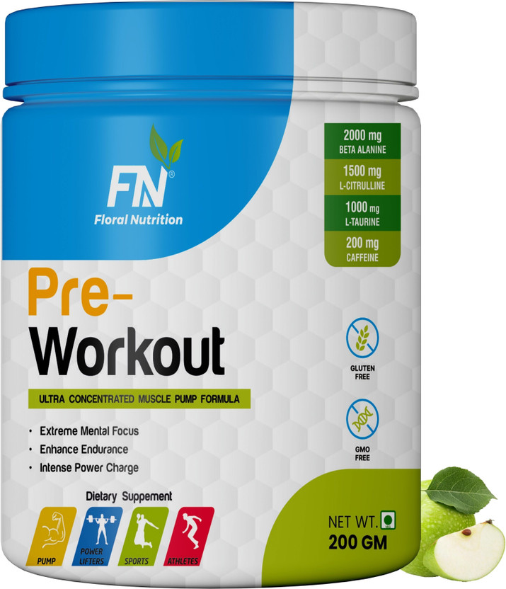 Floral Nutrition Amino Acid Energy Drink for Power, Stamina and Athletics Performance Pre Workout(200 g, Green Apple)