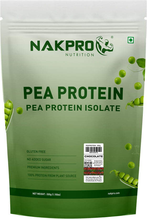 Nakpro Vegan Pea Protein Powder for Muscle Gain and Recovery | Nutrition Supplement | Plant-Based Protein(500 g, Chocolate)
