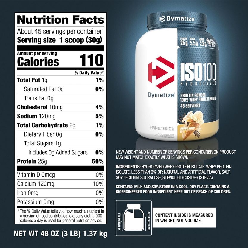 ISO100 Hydrolyzed Protein Powder, 100% Whey Isolate Protein, 25g of Protein, Whey Protein 3