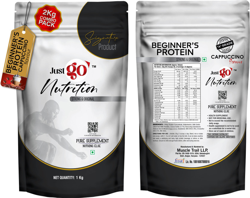 Muscle Trail Beginners Whey Protein | 30 Servings | 25g per Serving Whey Protein(1 kg, CUPPUCCINO)