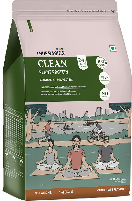 TrueBasics Clean Plant Protein Powder Brown Rice +Pea Plant-Based Protein(1 kg, Chocolate)