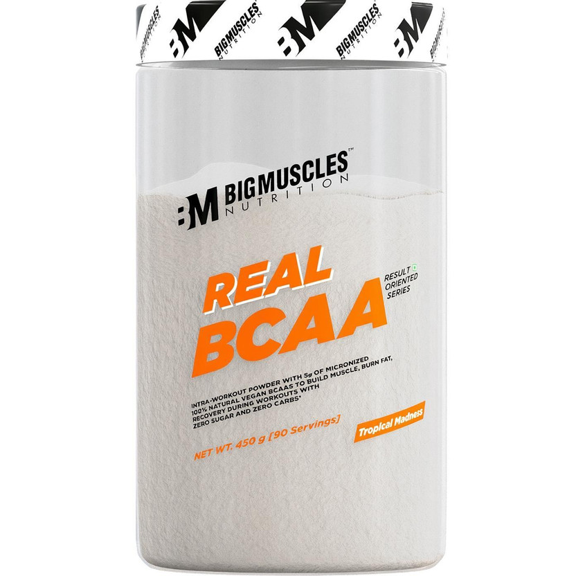 BIGMUSCLES BIGMUSCLES NUTRITION Real BCAA [90 Servings] -100% Micronized Vegan, Muscle Recovery & Endurance BCAA(450 g, Tropical Madness) - Flipkart Deal