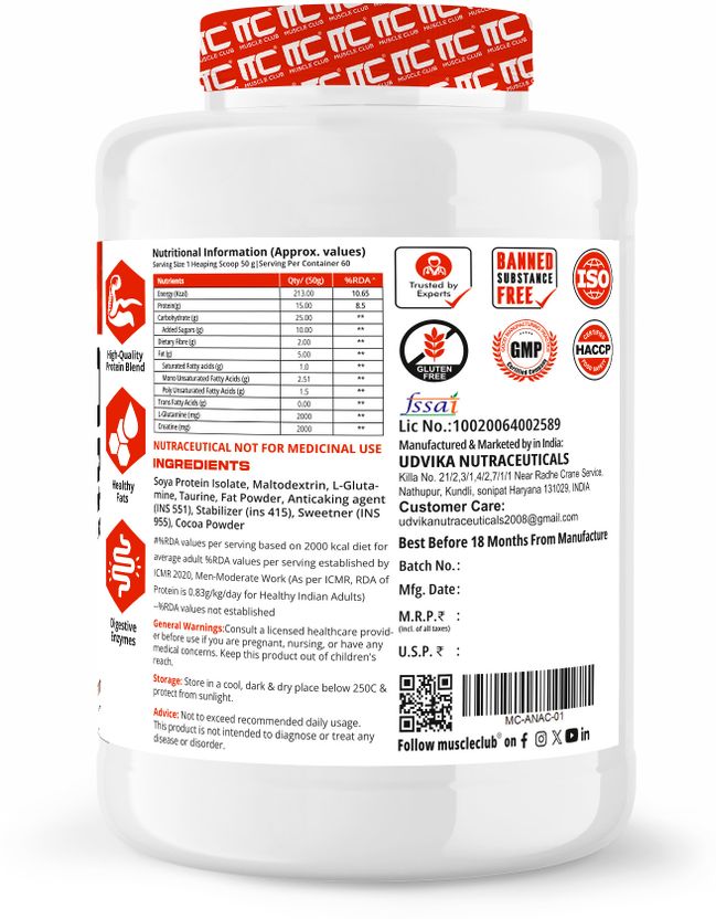Anabolic Mass Gainer High-Calorie Weight Gainer with Protein Chocolate Flavor Weight Gainers/Mass Gainers 2