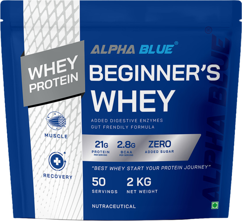ALPHABLUE Beginner's Whey Protein, Chocolate, 21g Protein, with Digestive Enzymes Whey Protein(2 kg, CHOCOLATE)