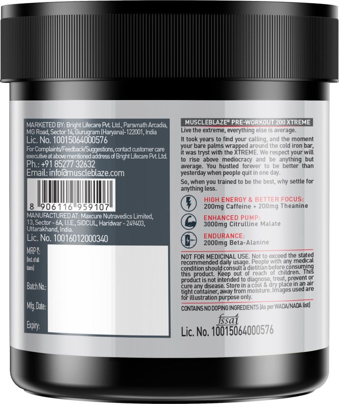 200 Xtreme, 200mg Caffeine, 2000mg Beta Alanine, 3000mg Citrulline Pre Workout 2