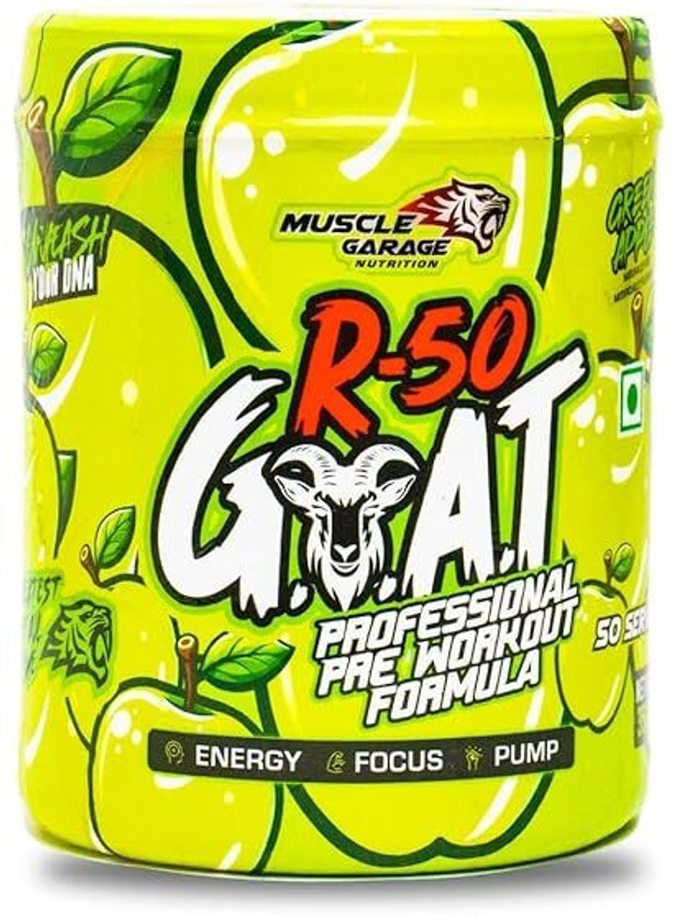 Muscle Garage R-50 Goat Professional Pre- Workout Pre Workout(350 g, Green Apple)