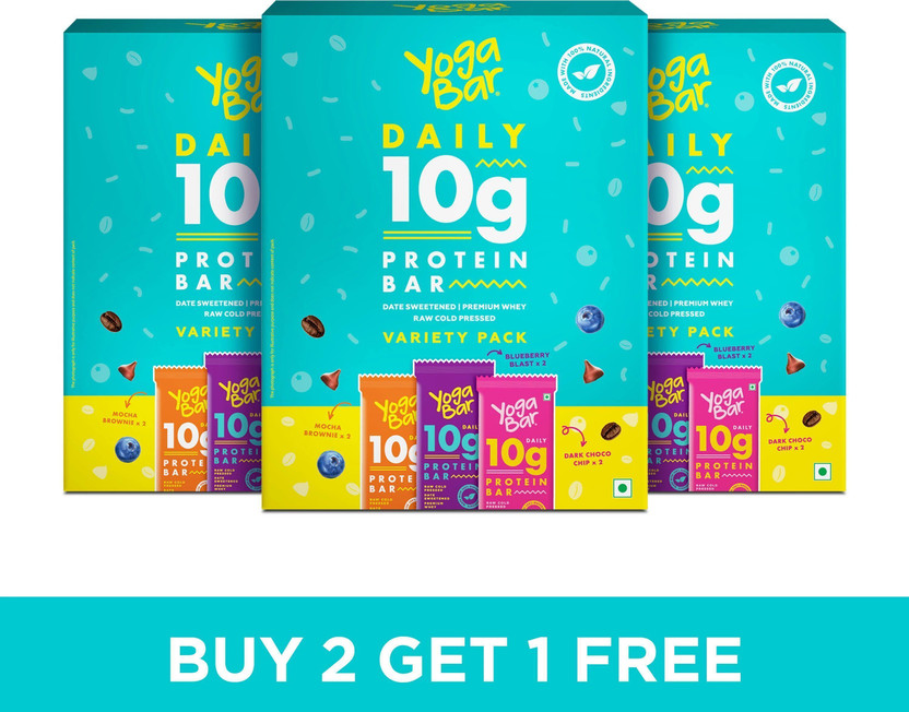 Yogabar 10 g Protein Bar Variety Pack, Gluten-Free, Healthy Snacks(Pack of 18) Protein Bars(900 g, Assorted)