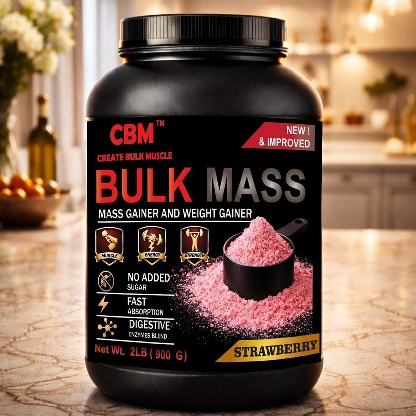 CREATE BULK MUSCLE Bulk Mass 2lb Strawberry Weight Gainers/Mass Gainers(2 pounds, Strawberry)