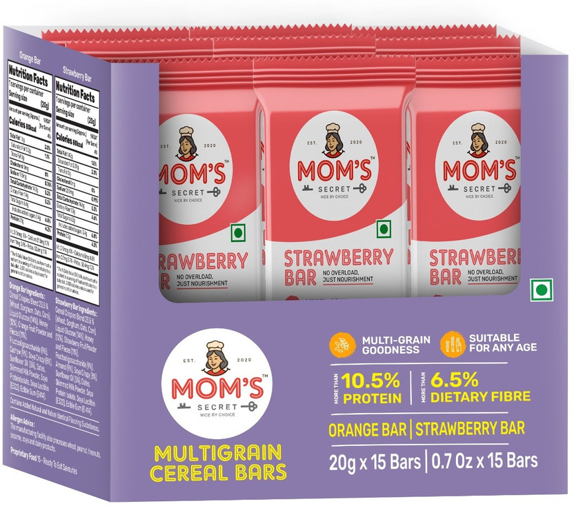 mom's secret Multigrain Cereal Bars (15 Bars)-Healthy Breakfast & Energy Snack Protein Cereal(300 g, Strawberry)