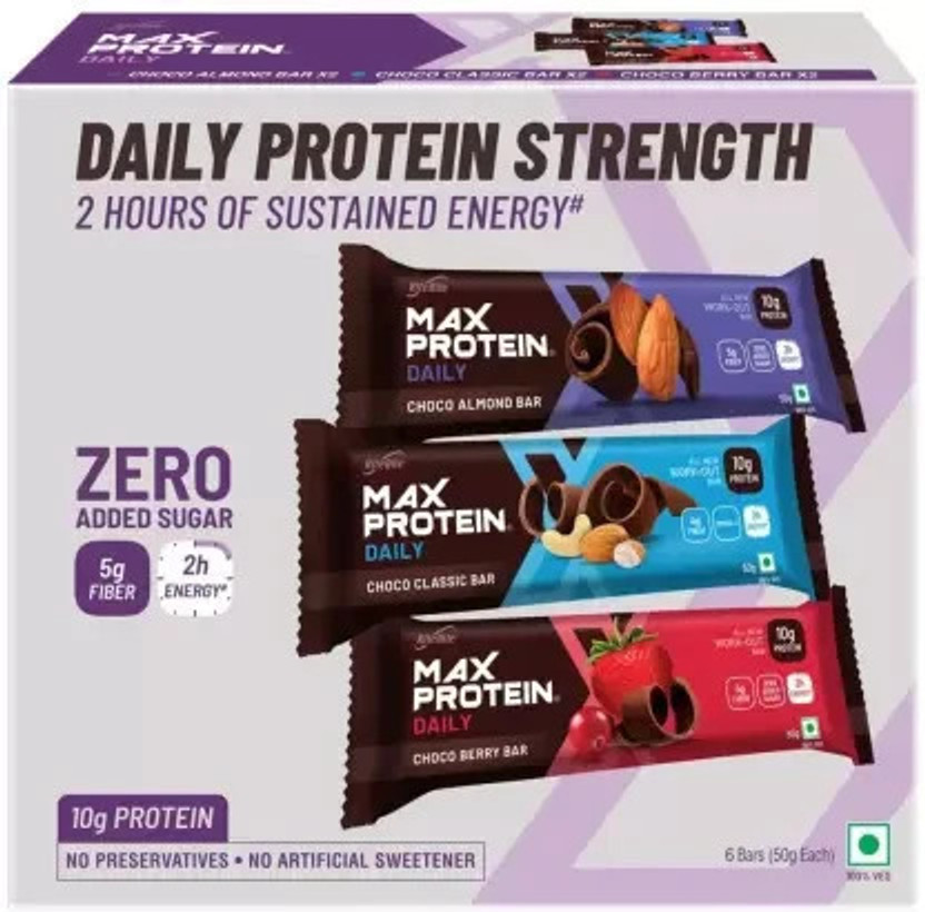 RiteBite Max Protein Daily Assorted 10g Protein Bars with 5g Fiber, 0 Added Sugar, 21 Vit. & Minerals Protein Bars(300 g, Assorted)