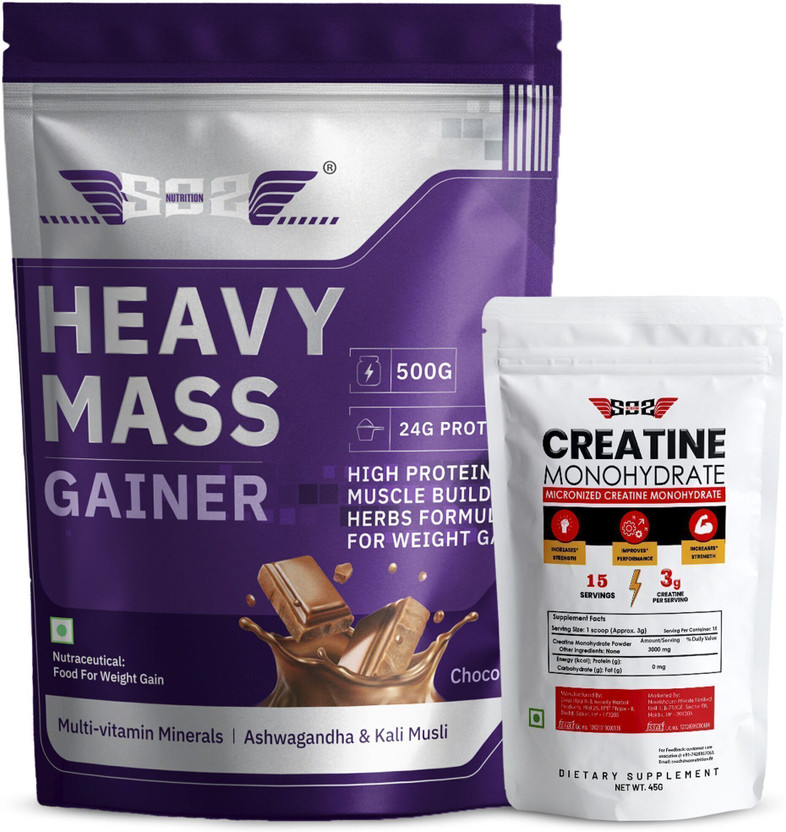 SOS Nutrition Whey Protein Powder 24g Per Serve, Free Creatine High Calories 5.5g BCAA Weight Gainers/Mass Gainers(500 g, Chocolate)