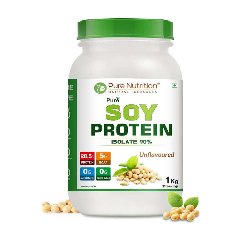 Pure Nutrition Soy Protein Powder, 100% Pure Isolate 90% For Muscle Growth, Recovery and Health Plant-Based Protein(1 kg, Unflavoured)