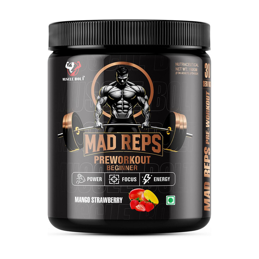 MUSCLEBOLT Beginners Pre-Workout Supplement Creatine Monohydrate,Beta-Alanine,30 Servings Pre Workout(180 g, Strawberry Mango Flavour)