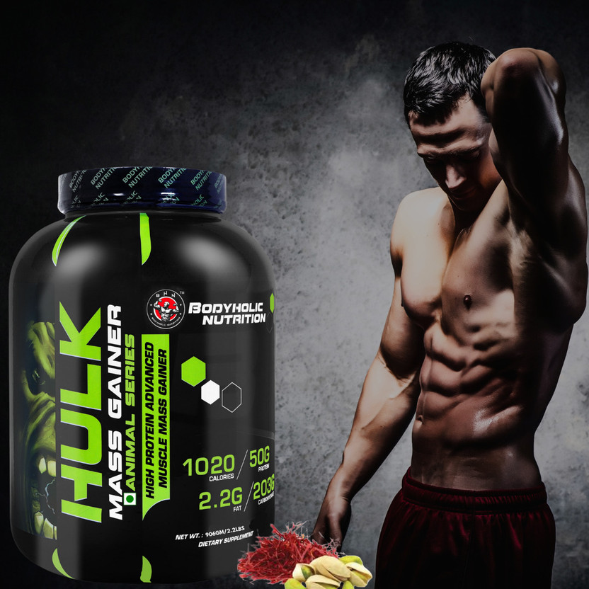 BODYHOLIC Nutrition Hulk Mass High Protein Advance Muscle Mass Weight Gainers/Mass Gainers(906 g, KESAR PISTA)