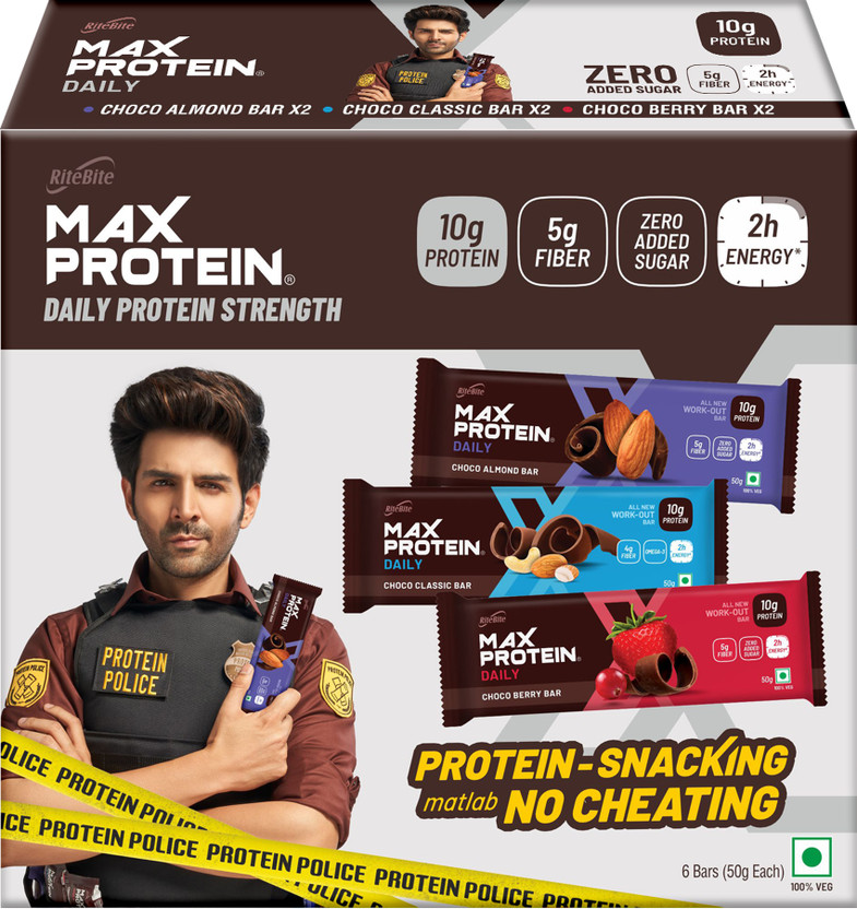 RiteBite Max Protein Daily Assorted 10gm Protein Bars(300 g, Almond, Strawberry & Chocolate)