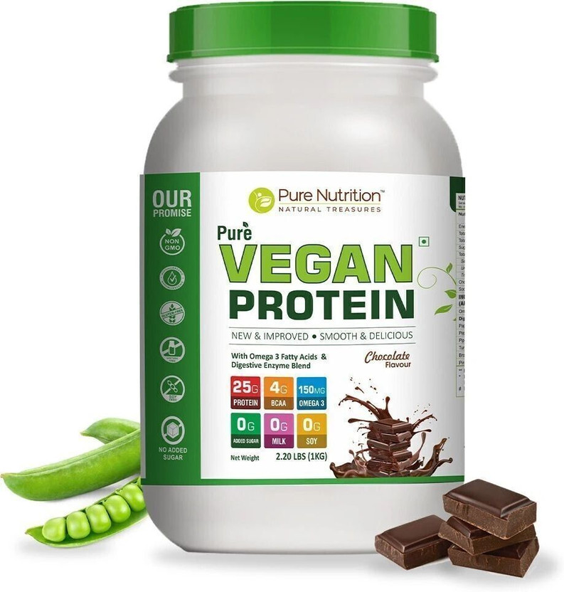 Pure Nutrition Plant Protein Powder| Pea & Brown Rice with Omega3 |Muscle Growth & Strength Plant-Based Protein(1 kg, Chocolate Flavour)