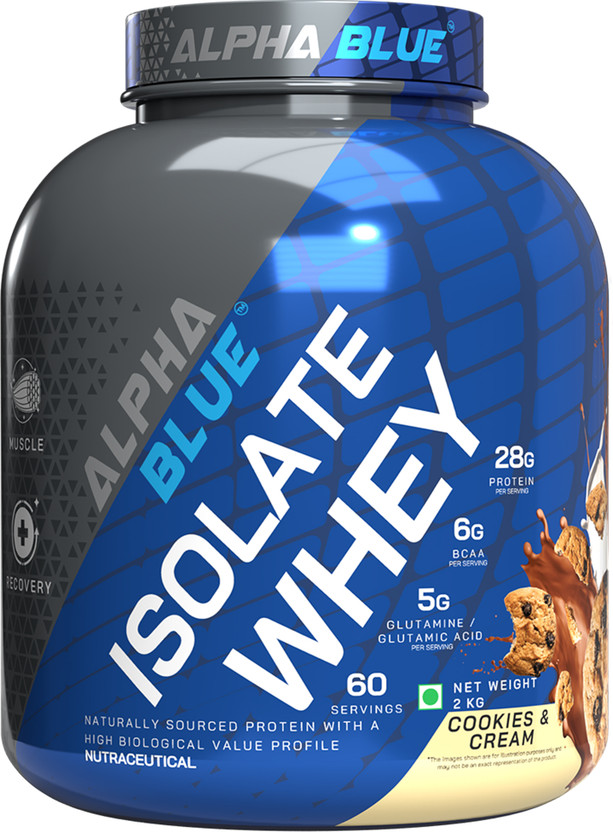ALPHABLUE Isolate Whey Protein | Nature’s Highest Biological Value Protein Source Whey Protein(2 kg, Cookies & Cream)