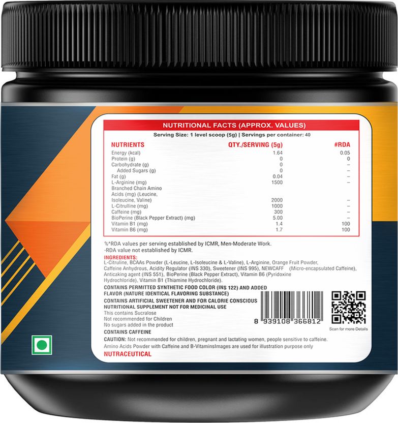 Pre Workout Supplement for Energy & Muscle Pump| BCAA, L-Citrulline & Caffeine | Pre Workout 3