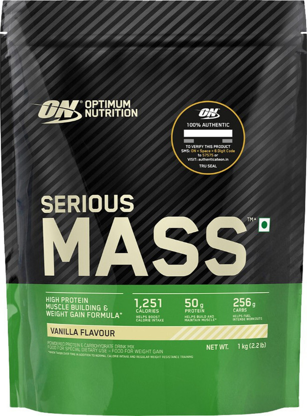 Optimum Nutrition (ON) Serious High Protein Weight / Mass Gainers with Vitamins,Minerals& Creatine Weight Gainers/Mass Gainers(1 kg, Vanilla)