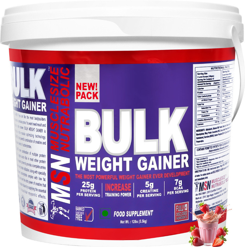 MUSCLE SIZE Bulk Mass Gainer For Bulk Gain 12lbs Weight Gainers/Mass Gainers(5.5 kg, STRAWBERRY)